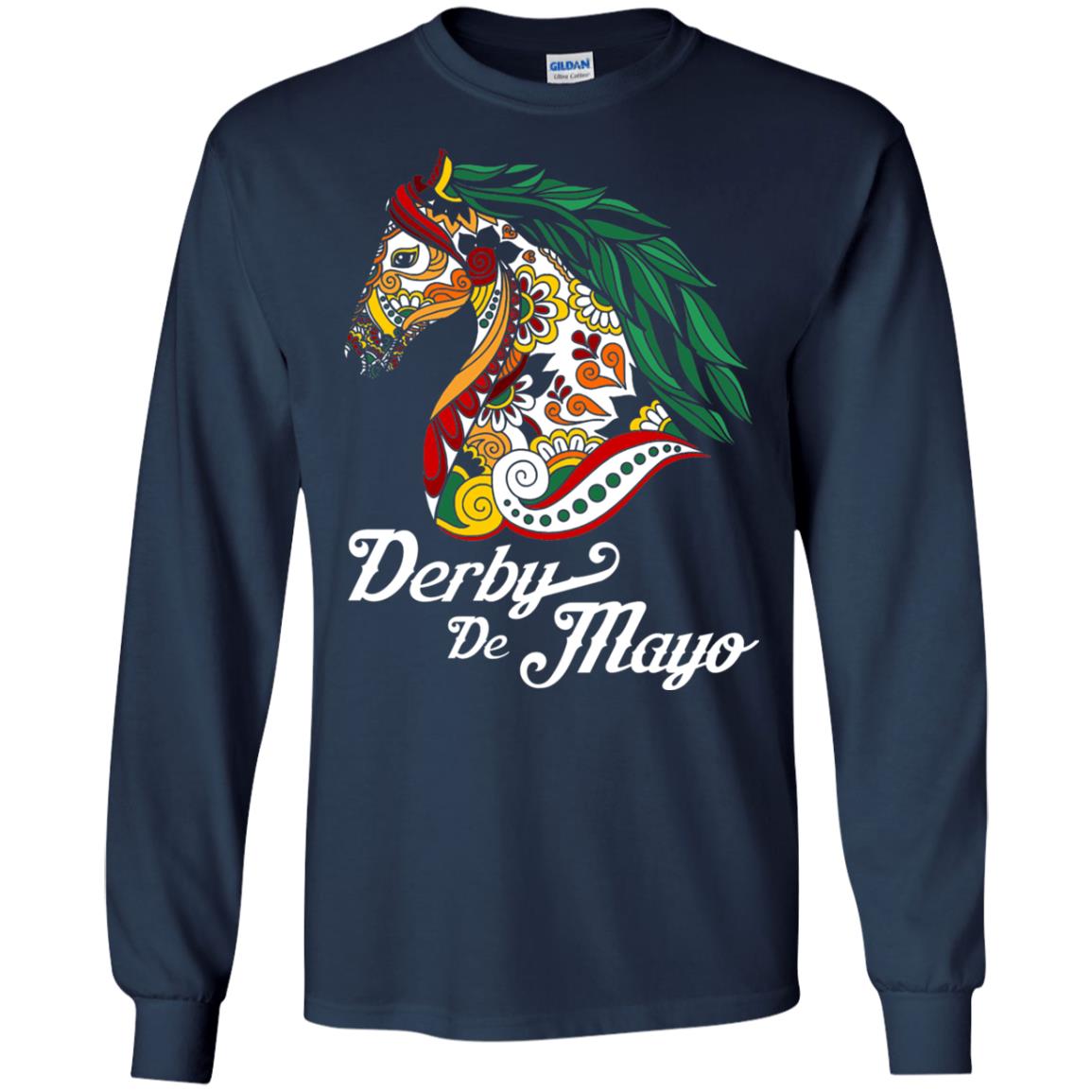 Derby Cinco De Mayo Floral Horse Race T-shirt Navy