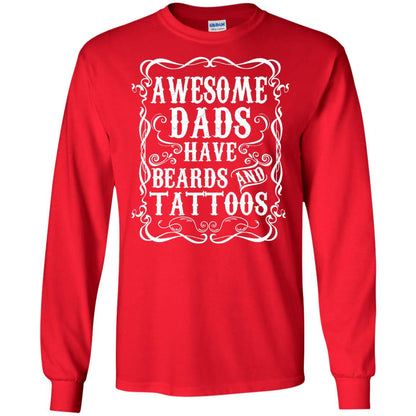 Awesome Dads Have Tattoos And Beards Funny Daddy T-shirt Red