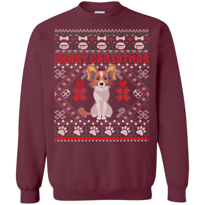 Dog Lover T-shirt Papillon Dog Merry Christmas Maroon