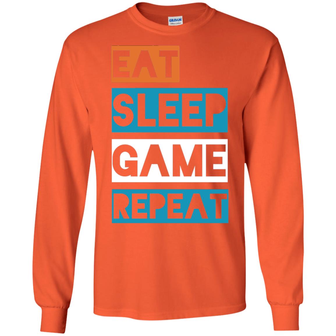 Eat Sleep Game Repeat Video Gamer Player T-shirt Orange