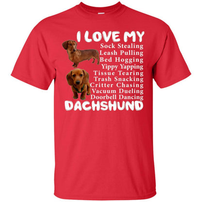 Dachshund T-shirt Sock Stealing Bed Hogging Red