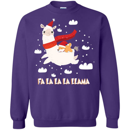 Fa La La La Llama With Shiba Inu X-mas Gift Shirt Purple