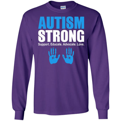 Autism Strong Support Educate Advocate Love T-shirt Purple