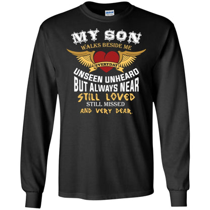 Family T-shirt My Son Walks Beside Me Everyday Black