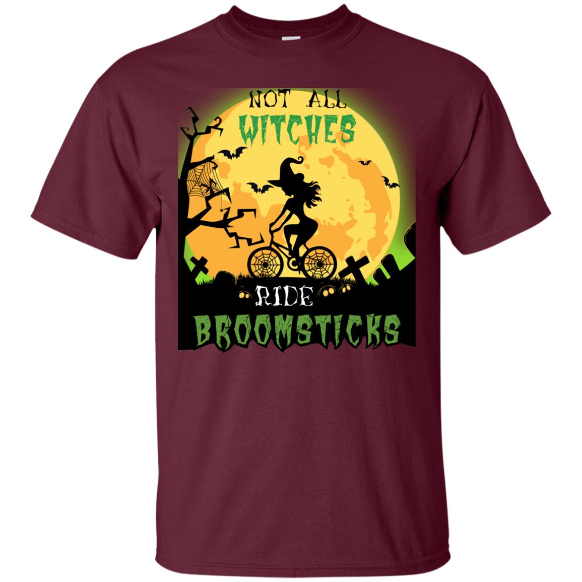 Not All Witches Ride Broomsticks Witches Ride A Bicycle Funny Halloween Shirt Maroon