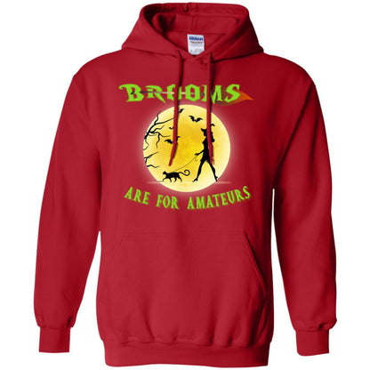 Brooms Are For Amateurs Witches Walk With Cat Funny Halloween Shirt Red