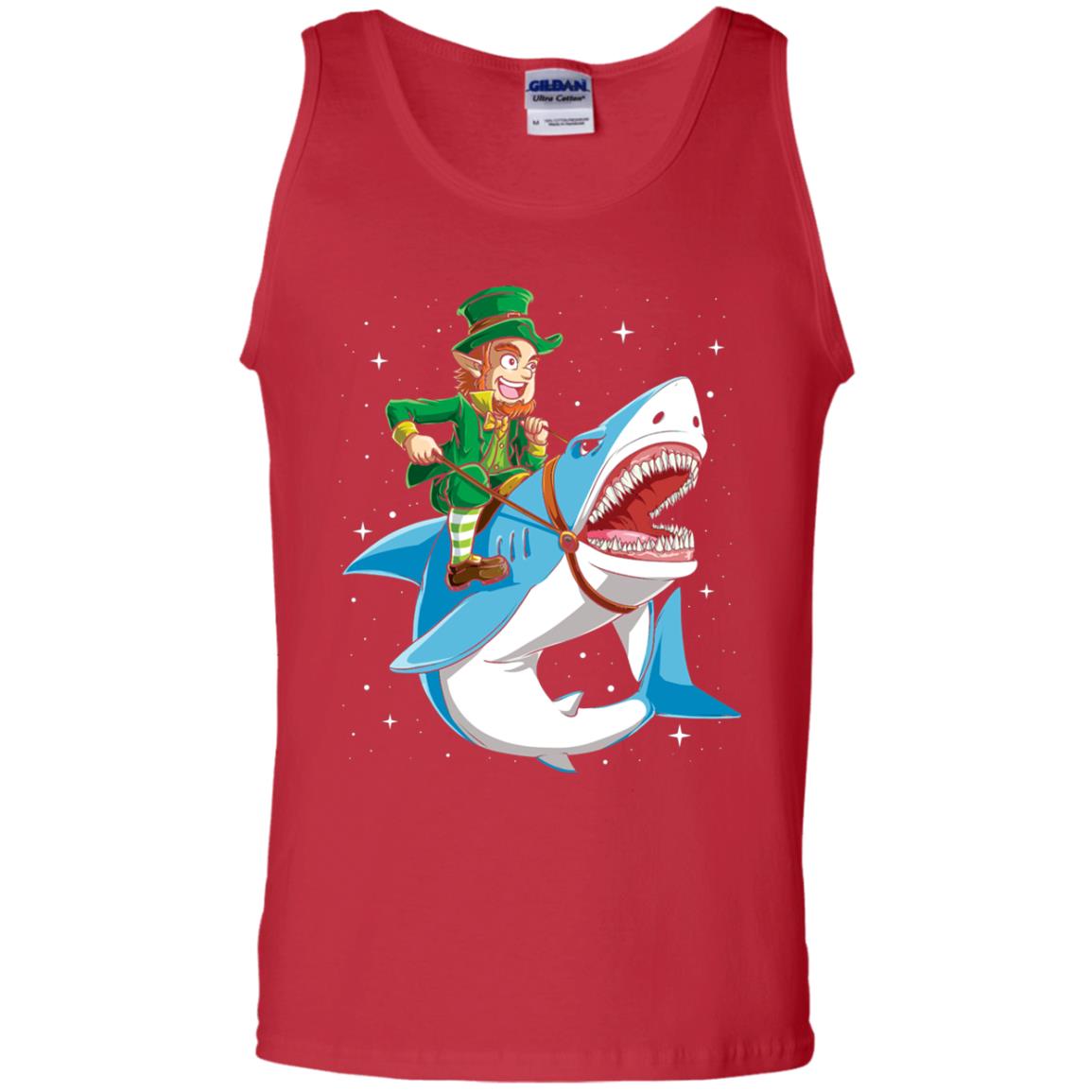 Leprechaun Riding Shark St Patricks Day T-shirt Red