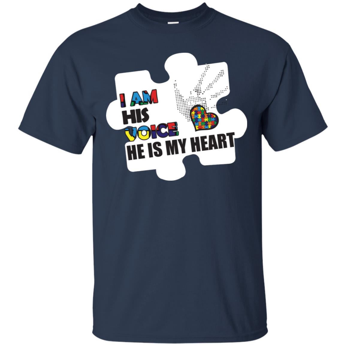 I Am His Voice He Is My Heart Autism Awareness Gift Shirt Navy
