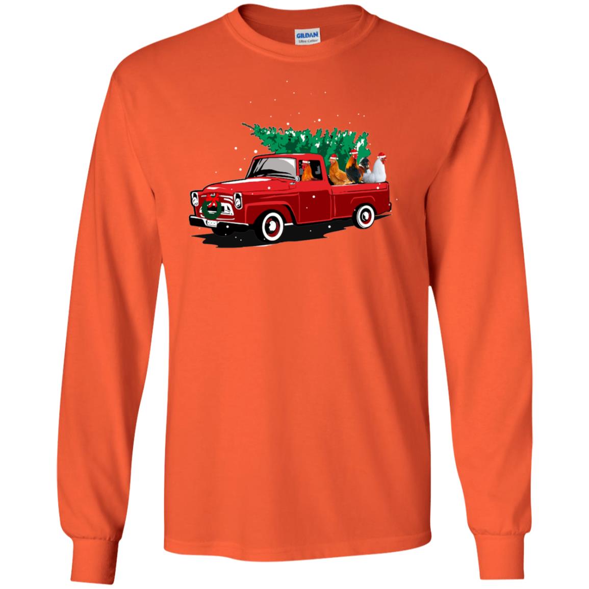 Chickens On Car Merry Christmas Gift Shirt For Mens Womens Orange