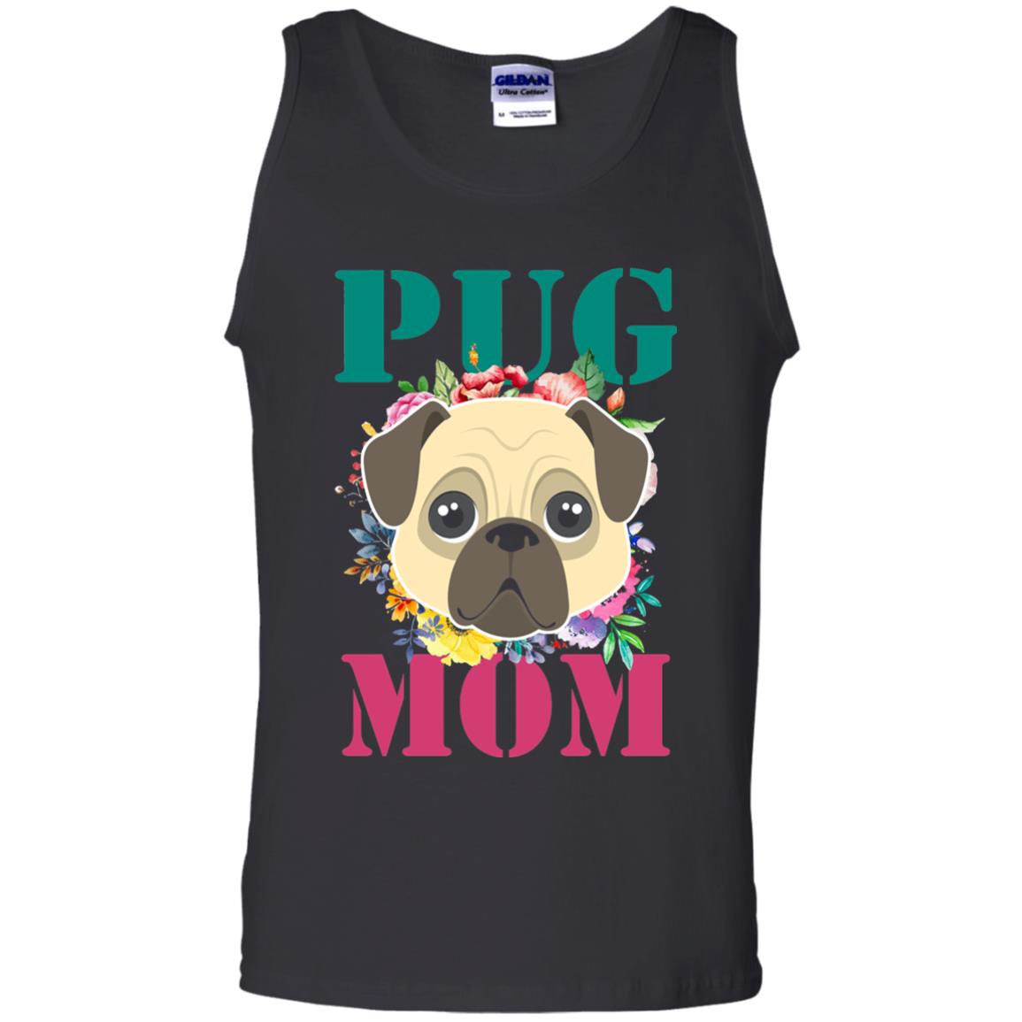Floral Pug Mom T-shirt Puppy Pet Lover Black