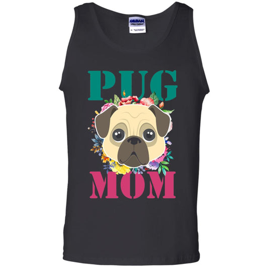 Floral Pug Mom T-shirt Puppy Pet Lover Black
