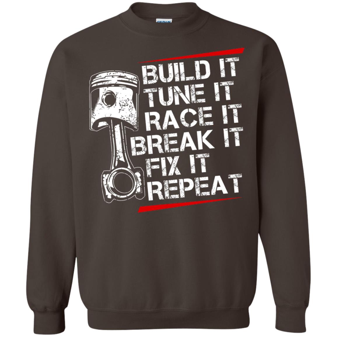 Build It Tune It Race It Break It Fix It Repeat Racecar Steps T-shirt Dark Chocolate