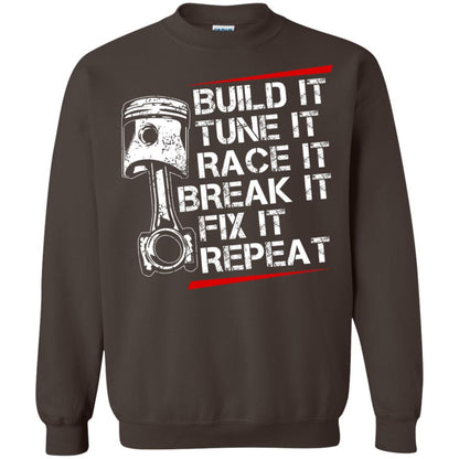 Build It Tune It Race It Break It Fix It Repeat Racecar Steps T-shirt Dark Chocolate