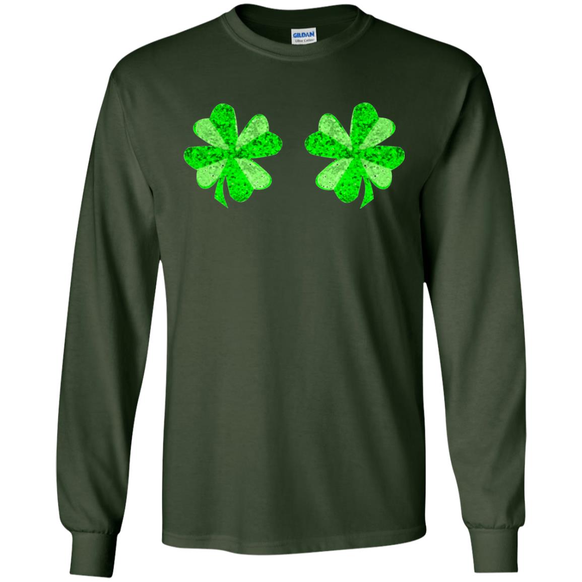 Funny Shamrock Boobs St Patricks Day T-shirt Forest Green