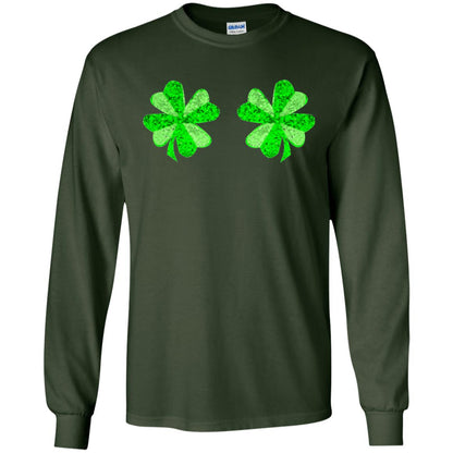 Funny Shamrock Boobs St Patricks Day T-shirt Forest Green