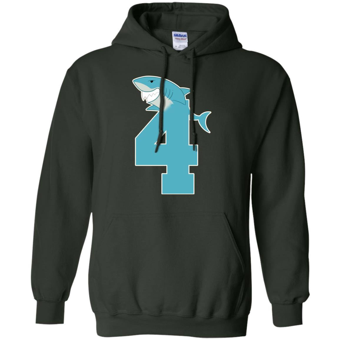 4th Birthday Shark Party Shirt Forest Green