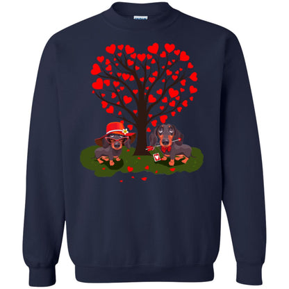 Valentine Dachshund Couple Heart Tree Shirt Navy