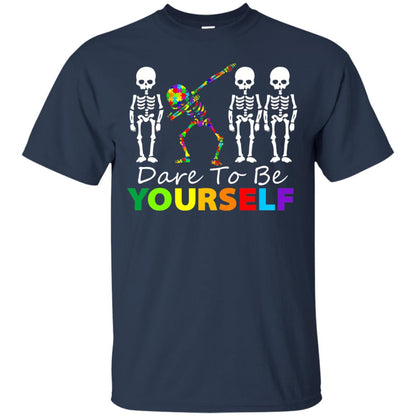 Skeleton Dabbing Dare To Be Yourself Autism Awareness Shirt Navy