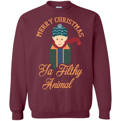Christmas T-shirt Merry Christmas Ya Filthy Animal Maroon