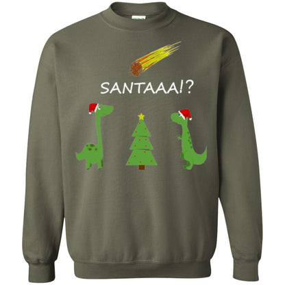 Christmas T-shirt Funny Dinosaus Santaaa Military Green