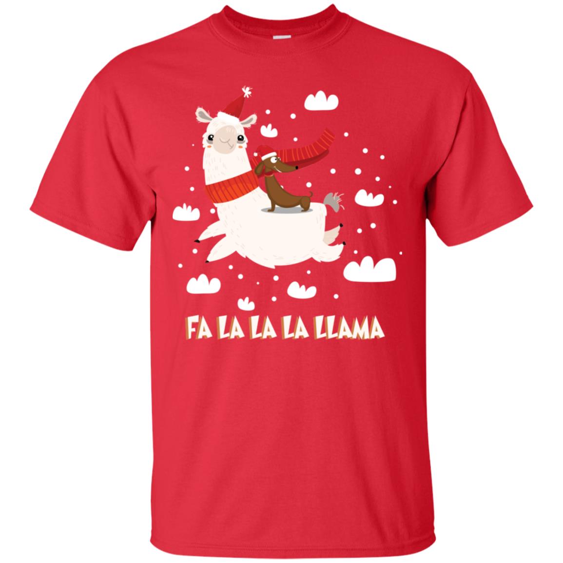 Fa La La La Llama With Dachshund X-mas Gift Shirt Red