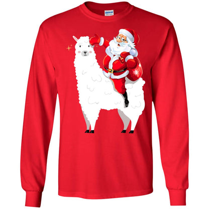 Alpaca Llama And Santa Claus X-mas Gift Shirt Red
