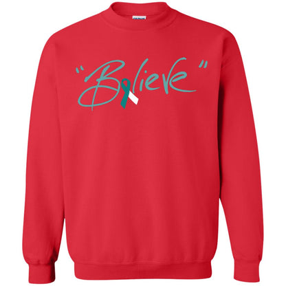 Cervical Cancer Awareness Shirt Teal White Ribbon Believe Red