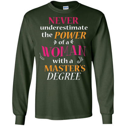 Funny Masters Degree T-shirt Never Underestimate The Power Forest Green