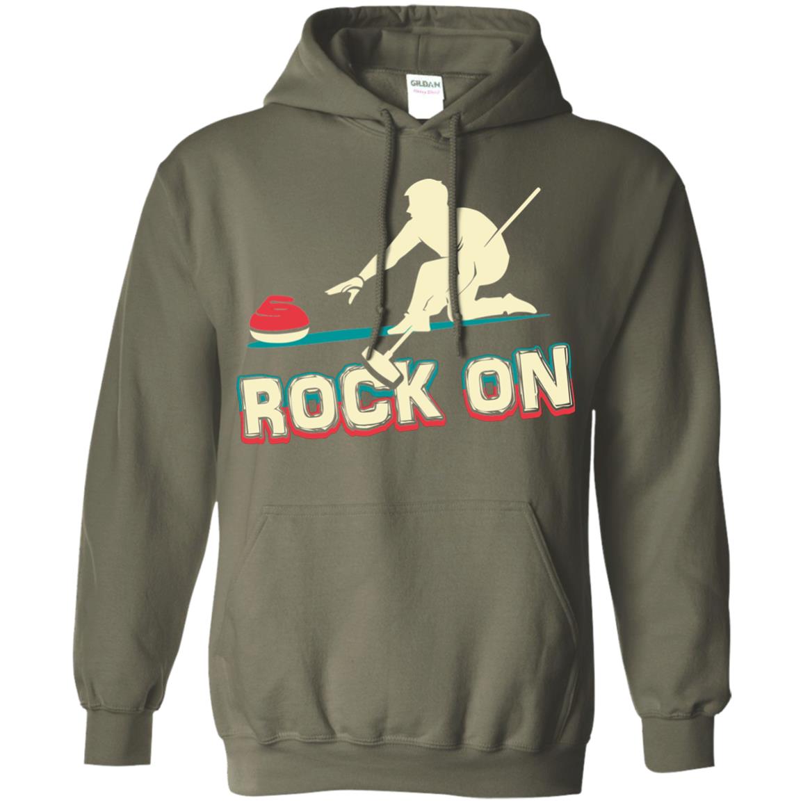 Curling Winter Lover T-shirt Rock On Curling Winter Sports Military Green