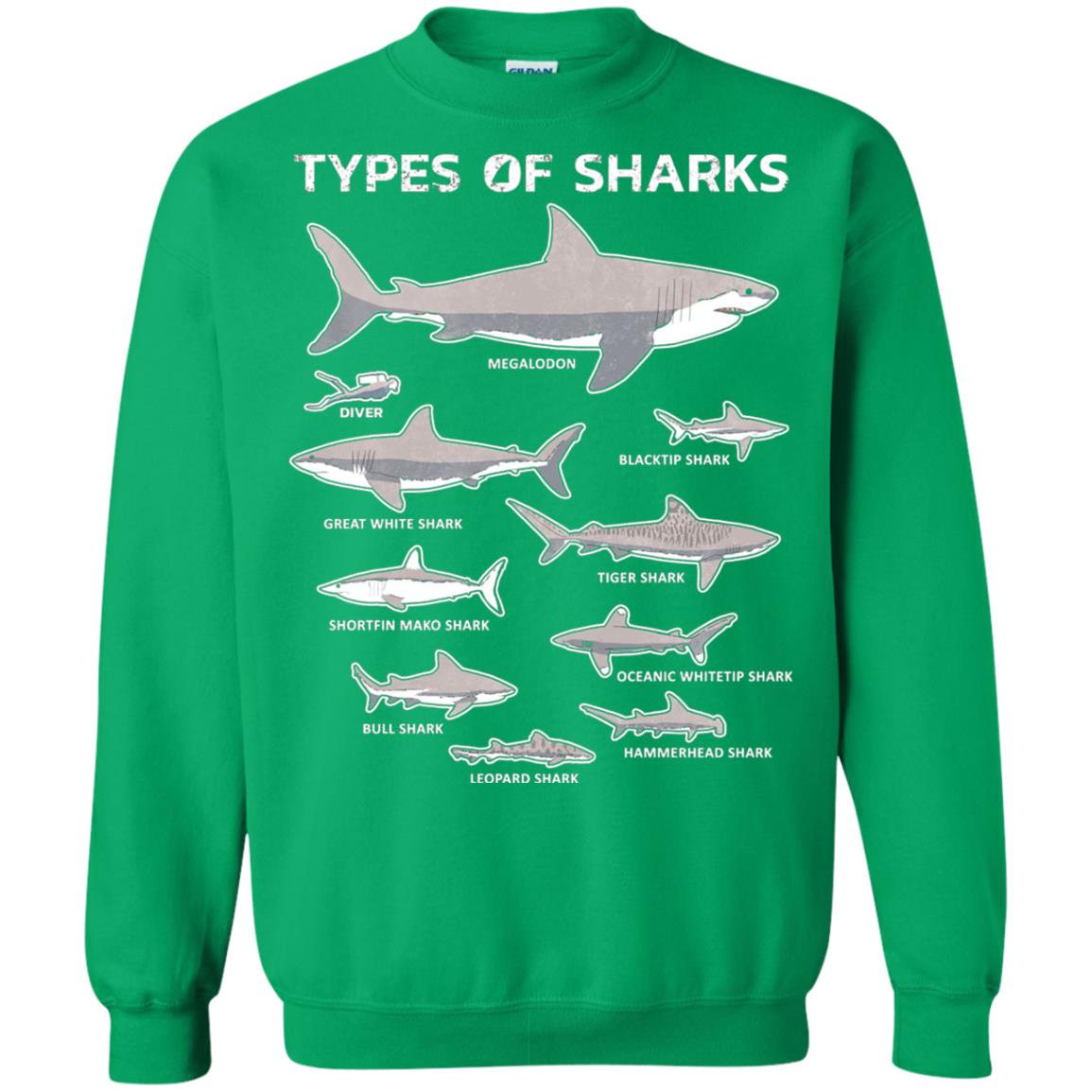 9 Types Of Sharks Educational Academic Ocean T-shirt Irish Green