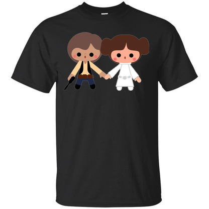 Cartoon T-shirt Han Solo Princess Leia Black