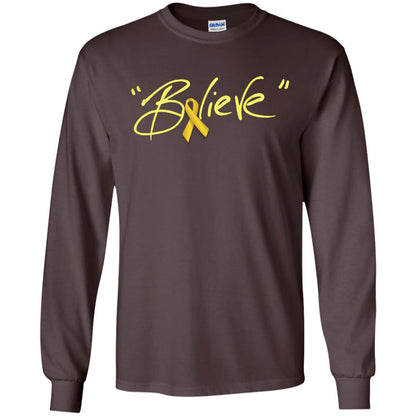 Childhood Cancer Awareness Shirt Gold Ribbon Believe Dark Chocolate