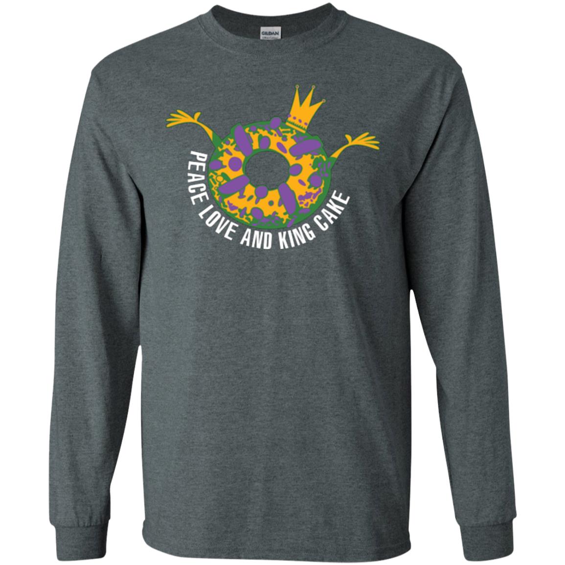 Mardi Gras T-shirt Peace Love And King Cake Dark Heather