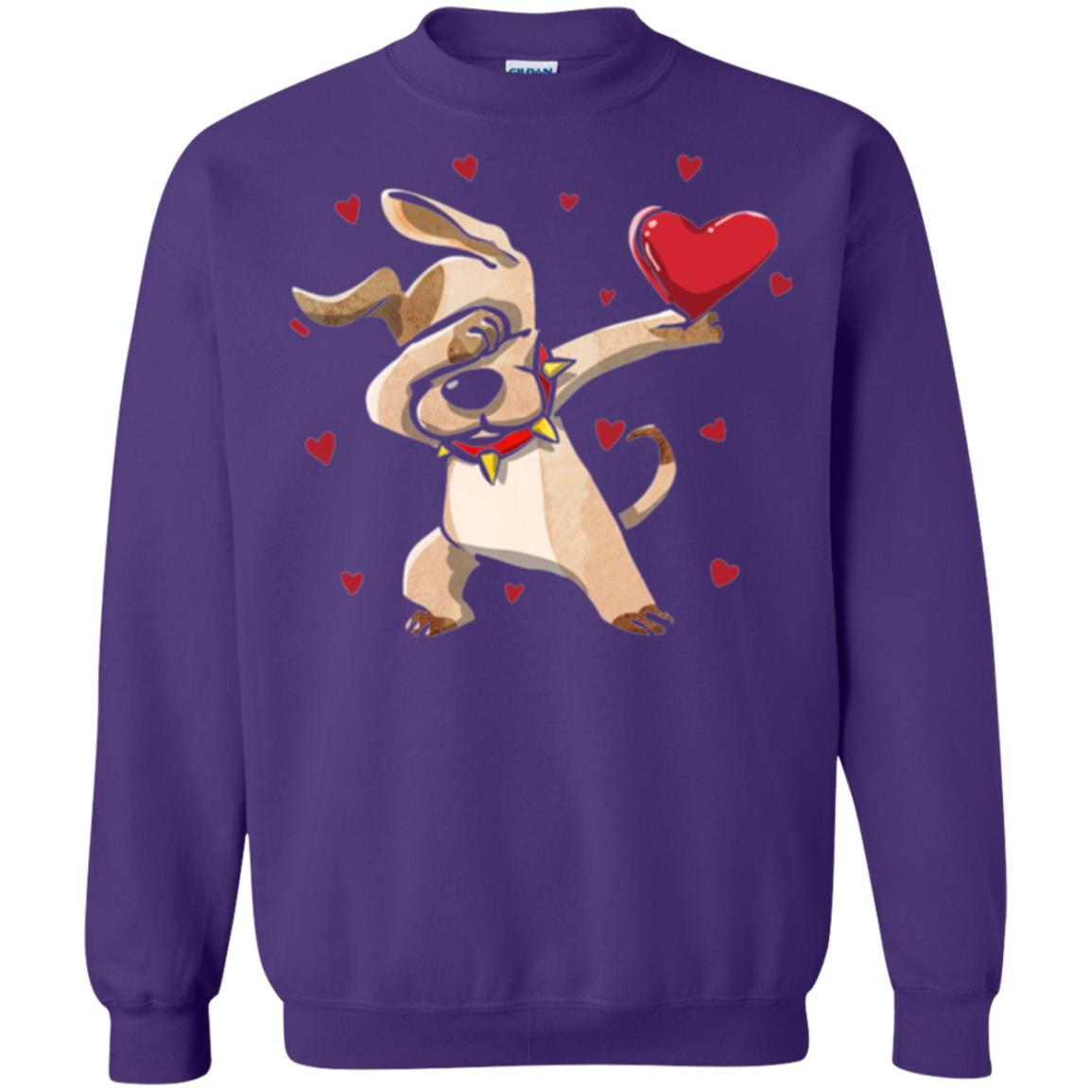 Funny Dabbing Dog Valentine_s Day T-shirt Purple