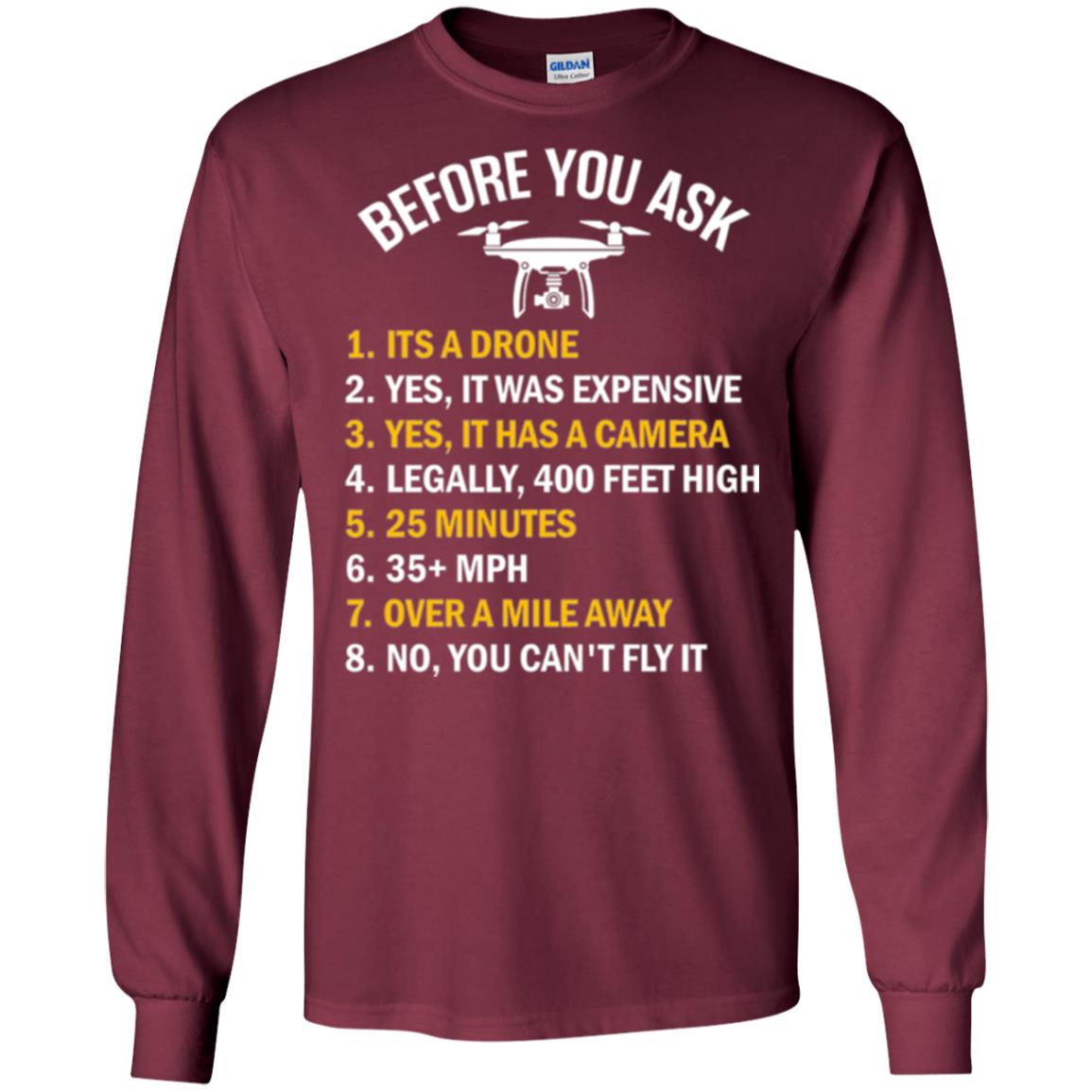 Before You Ask Funny Drone T-shirt You Can_t Fly It Maroon