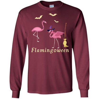 Flamingoween Flamingo Wicth Ride Stick Funny Quote On Haloween Gift Shirt Maroon