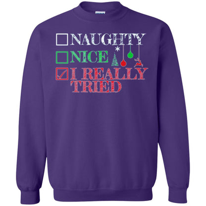 Christmas T-shirt Naugth Nice I Ready Tried Purple