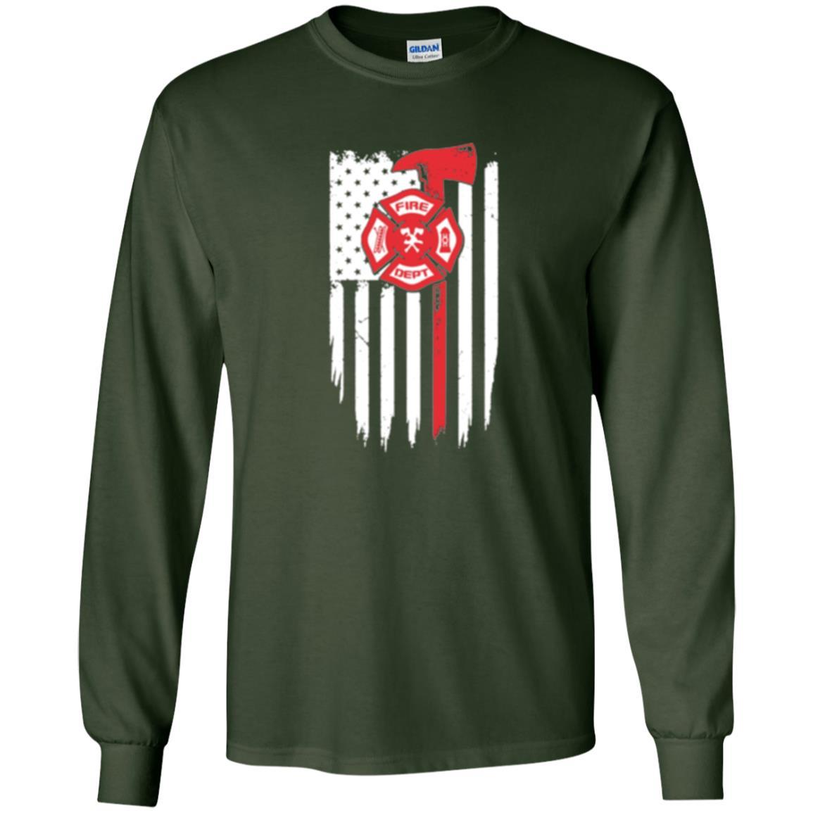 Firefighter T-shirt American Flag Proud Of Us Fireman Forest Green