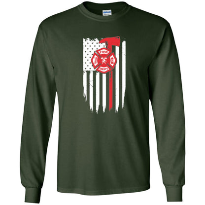Firefighter T-shirt American Flag Proud Of Us Fireman Forest Green