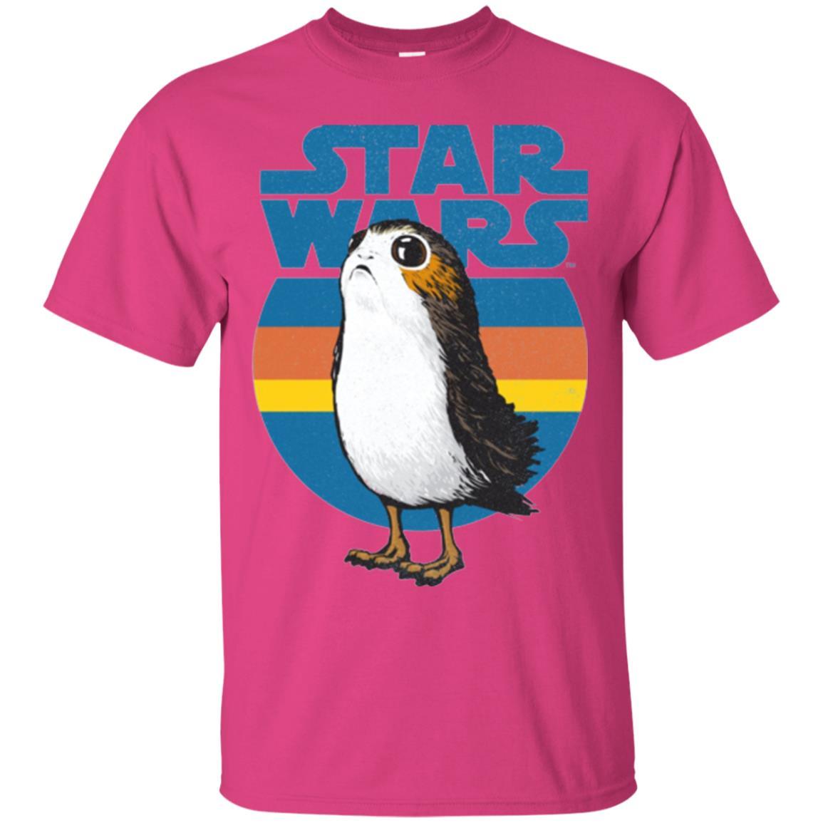 Film T-shirt Star Wars Last Jedi Porg Retro Stripes Logo Graphic Heliconia
