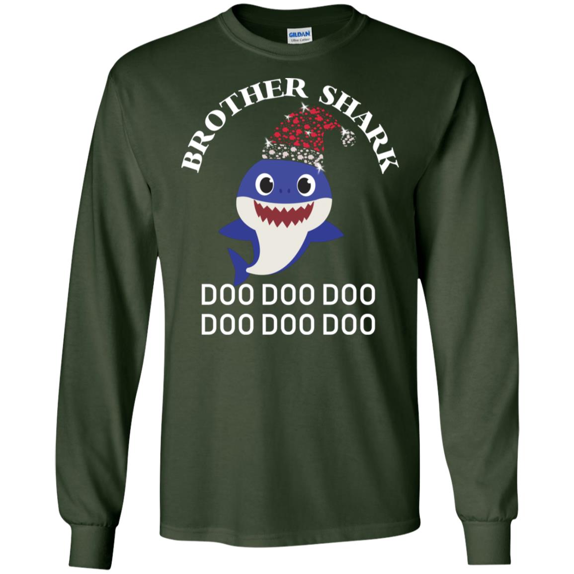 Brother Shark With Santa Claus Hat Merry X-mas Family Shark Gift Shirt Forest Green