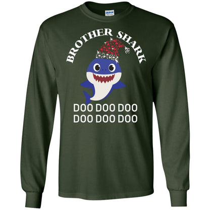 Brother Shark With Santa Claus Hat Merry X-mas Family Shark Gift Shirt Forest Green