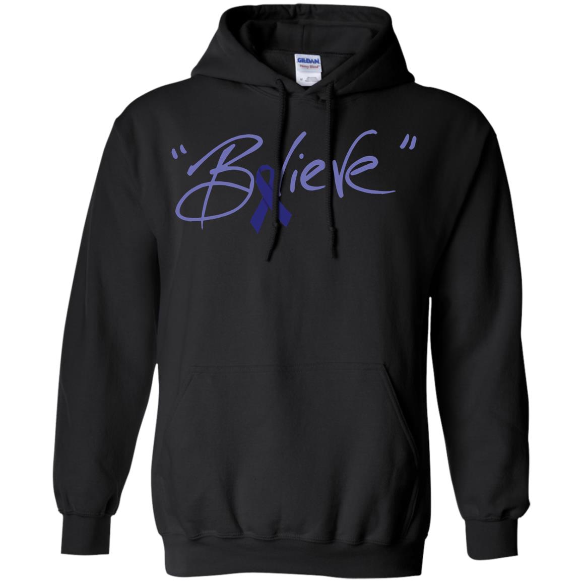 Colon Cancer Awareness Shirt Dark Blue Ribbon Believe Black