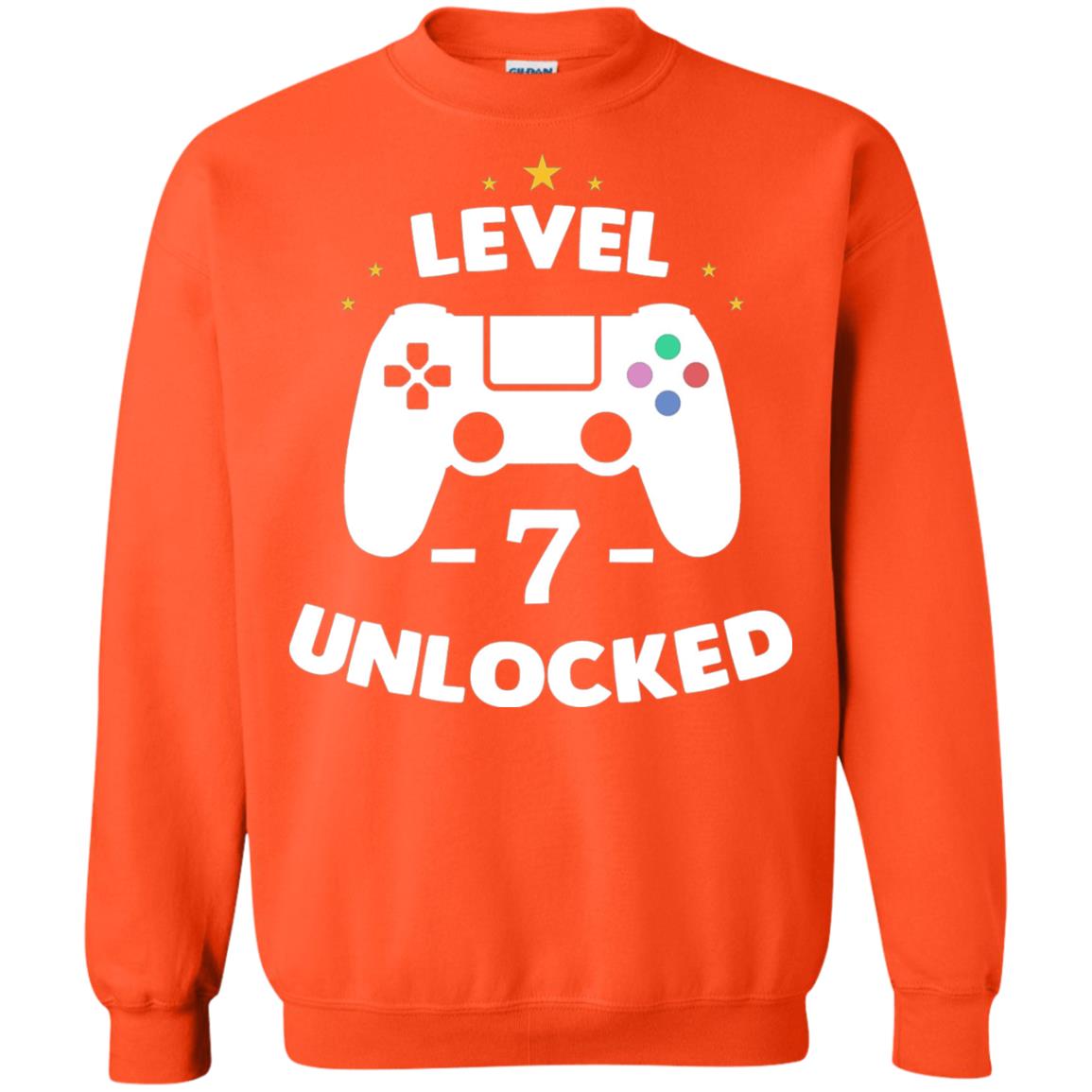 Level 7 Unlocked Gamer Seventh Birthday Party Shirt Orange