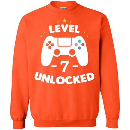 Level 7 Unlocked Gamer Seventh Birthday Party Shirt Orange
