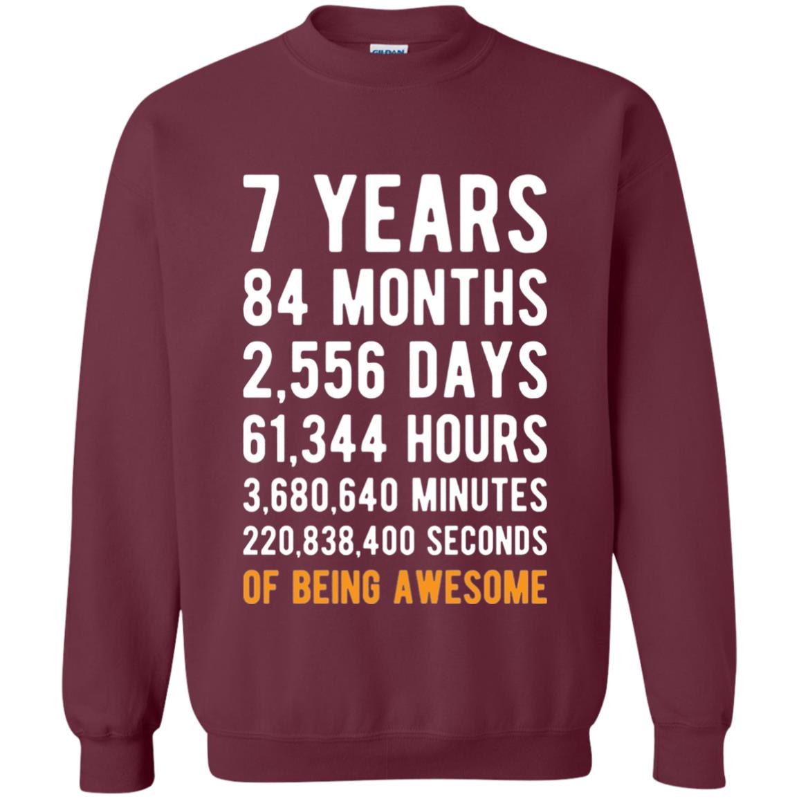 7th Birthday Shirt 7 Years Old Being Awesome Maroon