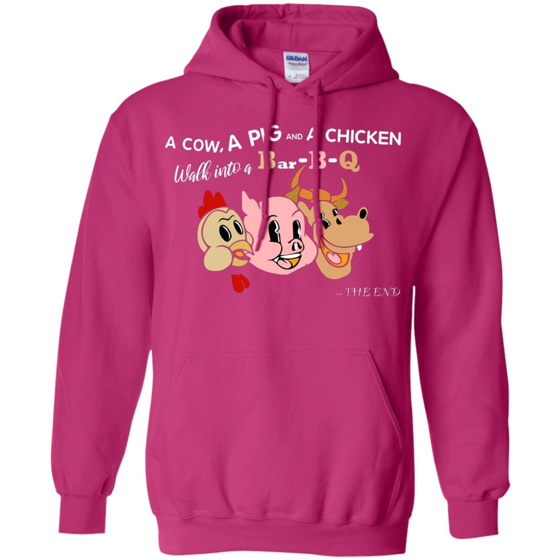A Cow A Pig And A Chicken Walk Into A Bar-b-q The End Shirt Heliconia