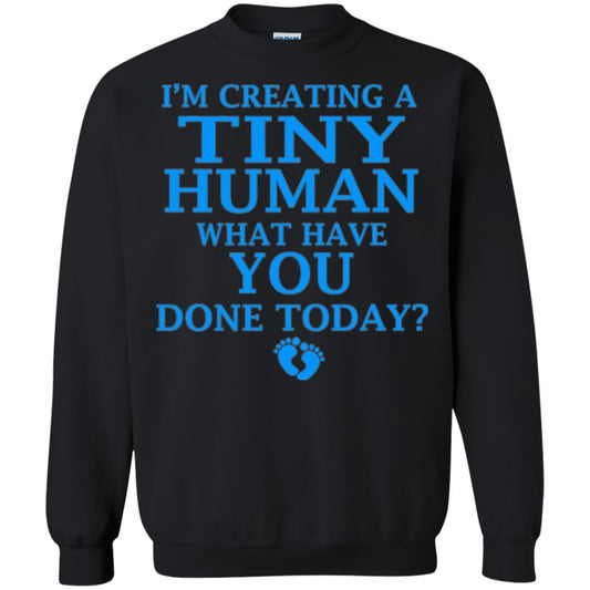 Funny Maternity Shirt Creating Tiny Human Blue Black