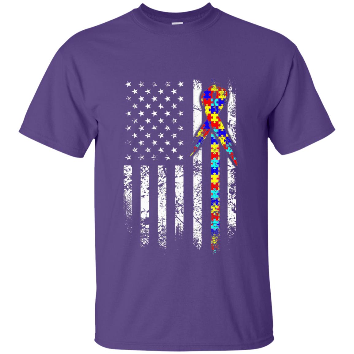 American Flag Distressed Autism Awareness T-shirt Purple