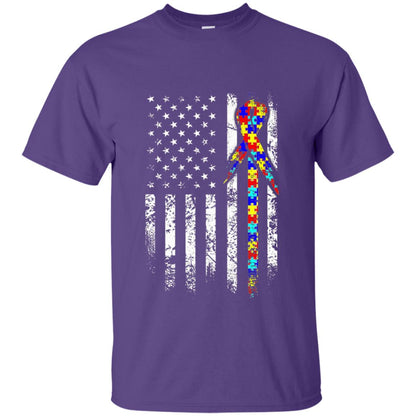 American Flag Distressed Autism Awareness T-shirt Purple